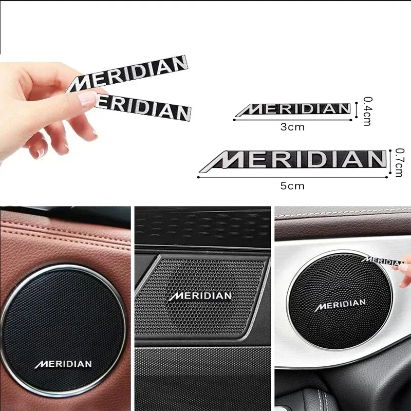 8/4/2Psc coche de aluminio estilo MERIDIAN Logo emblema 3D altavoz de aluminio Audio Auto emblema decorar pegatina calcomanías Accesorios