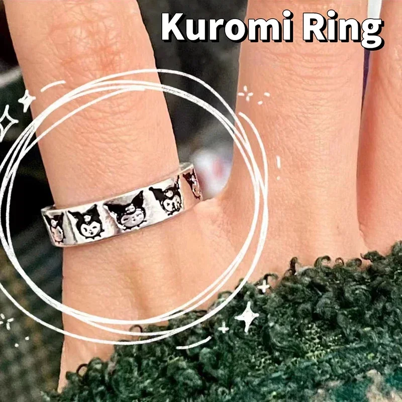 Sanrio Hello Kitty anillo de apertura para dedo dibujos animados Kuromi Melody pareja anillos ajustables para mujeres joyería juguetes regalos de fiesta de cumpleaños