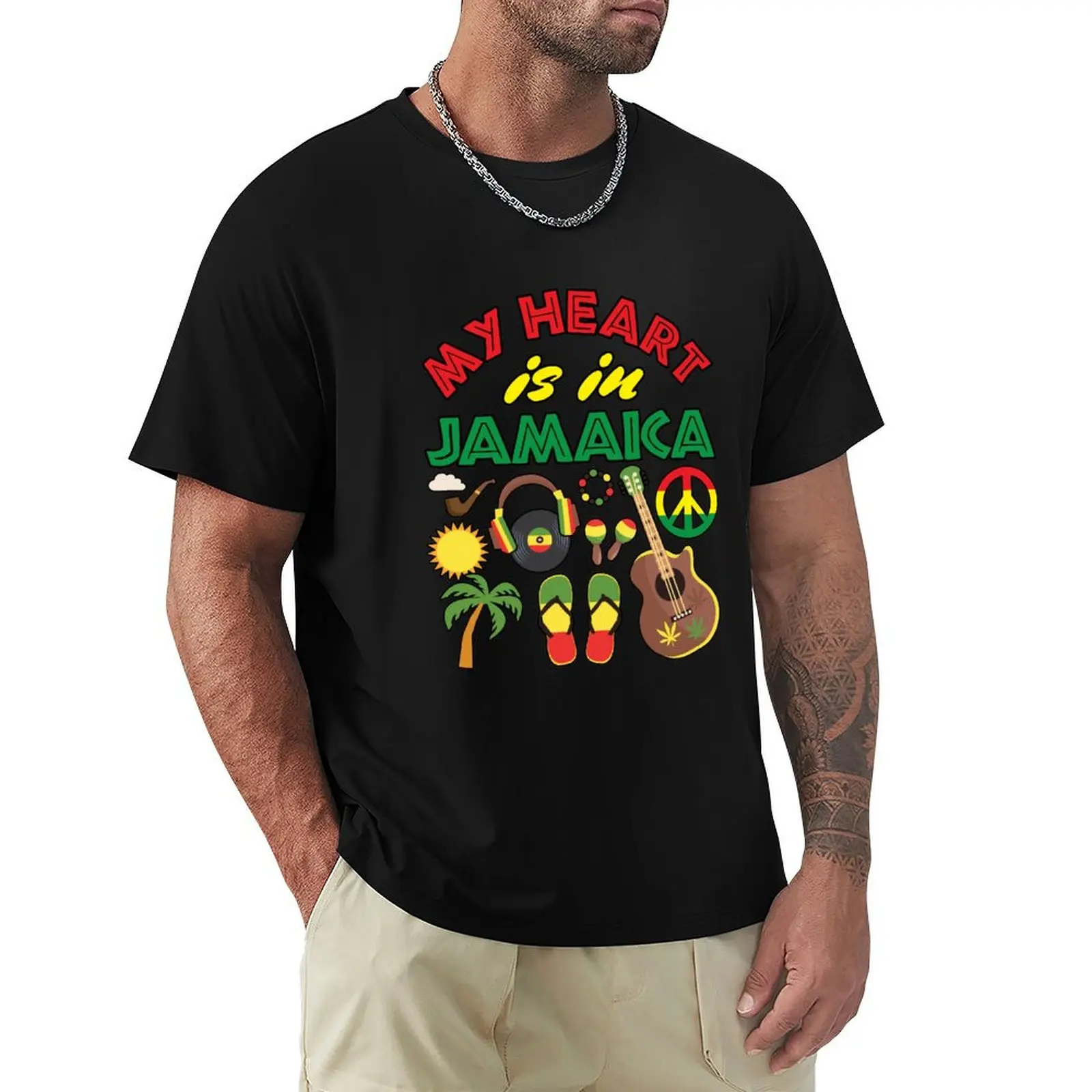 

My Heart Is In Jamaica Reggae Theme T-Shirt blue lock oversized graphic tee tops man t shirt mens t shirts top quality