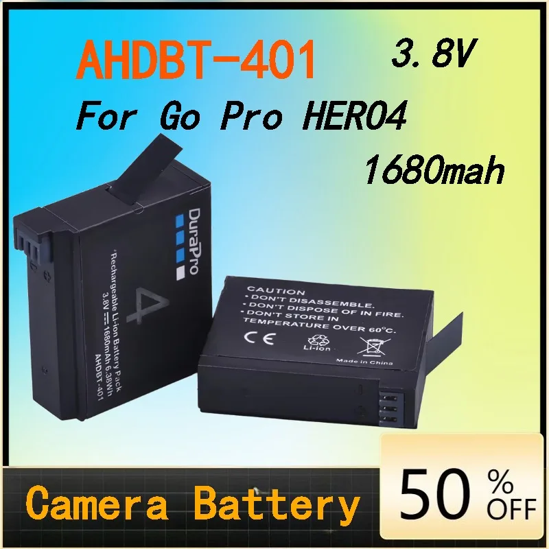 1680mAh High Capacity AHDBT-401 Battery, Long Lasting Replacement Battery for GoPro Hero 4 Hero4 Action Camera