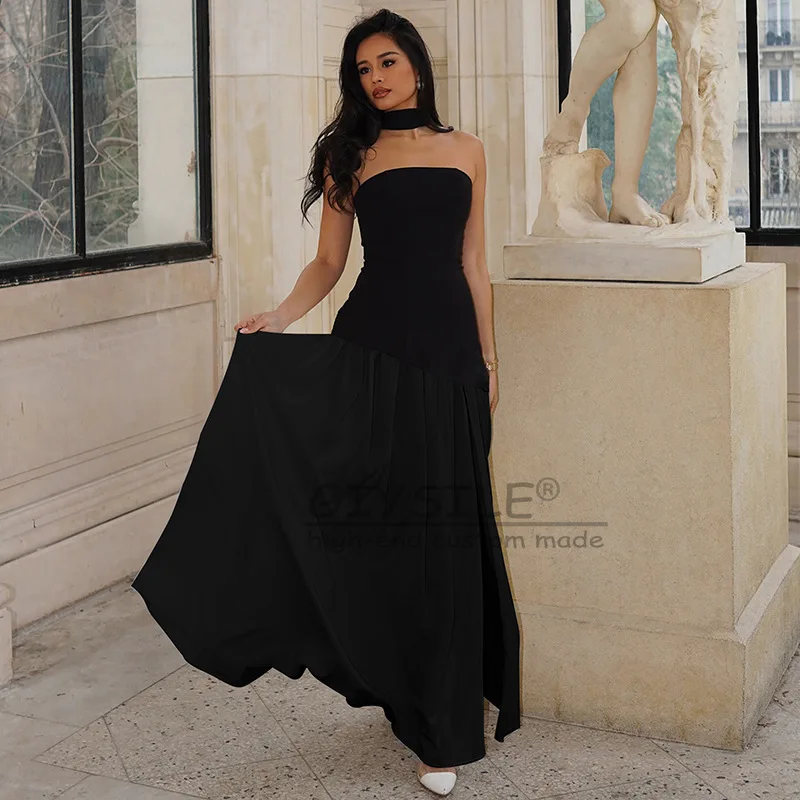 

GIYSILE 2025 New Women's Fashion Temperament Tube Top Slim Solid Color Split Backless Elegant Ribbon Dress Woman Evening Dresses