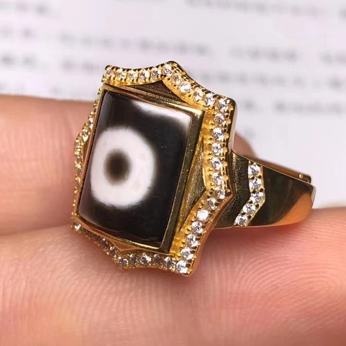 

Returning Old Material with One Eye Tianzhu Inlaid 925 Silver Plated Gold Ring