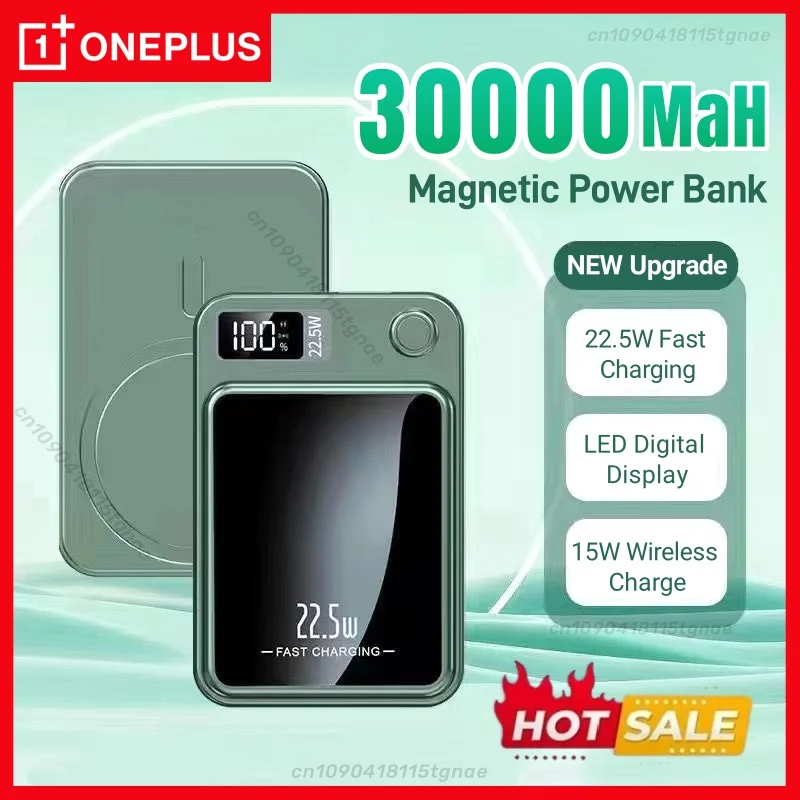 Oneplus Magnetic Power Bank 30000mAh Large Capacity Portable 22.5W Wireless Fast Charging Spare Battery Pack For Iphone Samsung