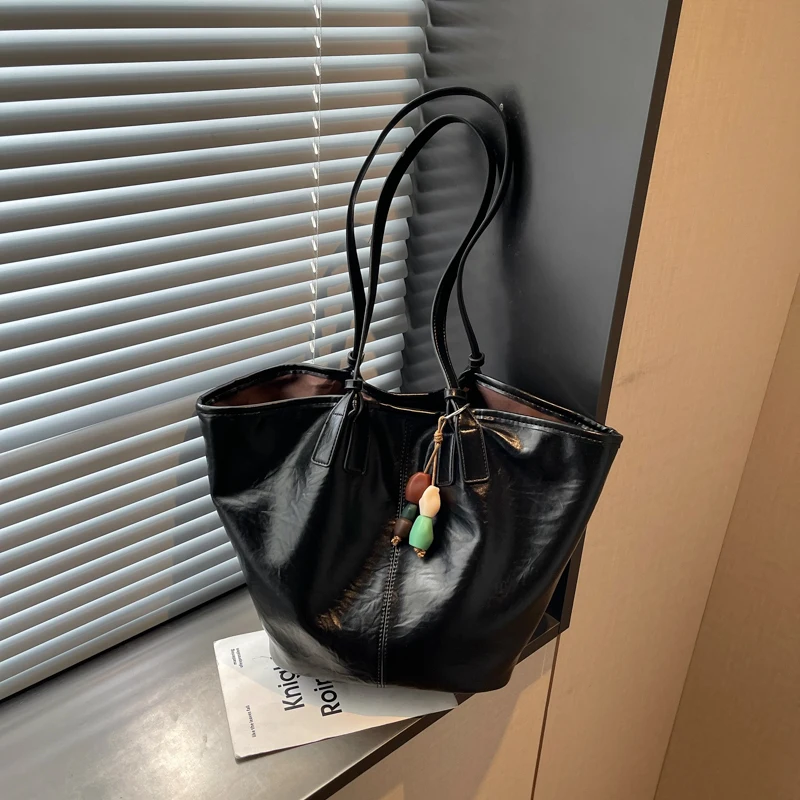 Overs ize Shopper Bag einfach lässig große Kapazität Tote Frauen Handtaschen Designer Tasche Luxus weiche Leder Umhängetasche schwarz Bolsos – Detail 21