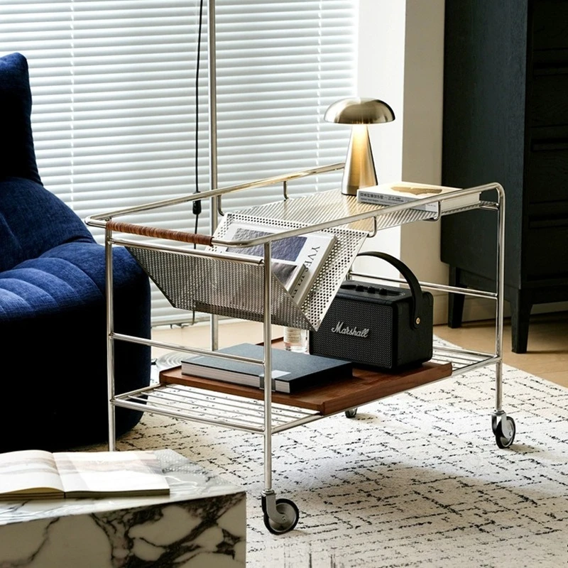 Stainless steel wood plate multi-functional storage belt wheel, storage trolley