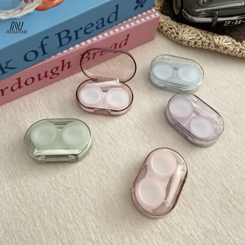 Simple Solid Color Clear Contact Lens Case Portable Mini Contact Lenses Care Box Beauty Pupil Storage Container Travel Kit
