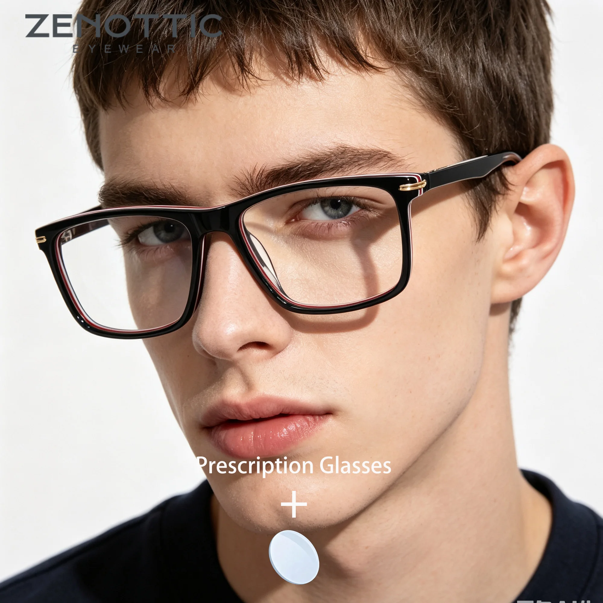 ZENOTTIC M Size Rectangle Handmade Acetate For Men Blue Light Blocking Multifocal Premium Office Prescription Eyewear