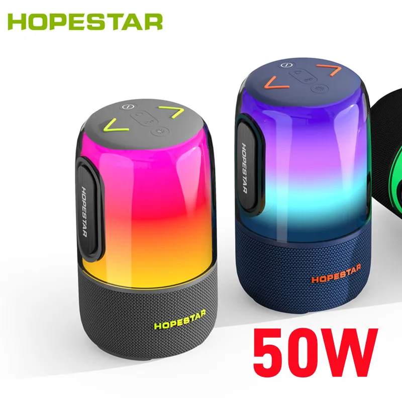 Hopestars Portable 50W High Power BlueTooth Speaker Colorful Rgb Light Wireless Subwoofer System Outdoor Party Wireless Column