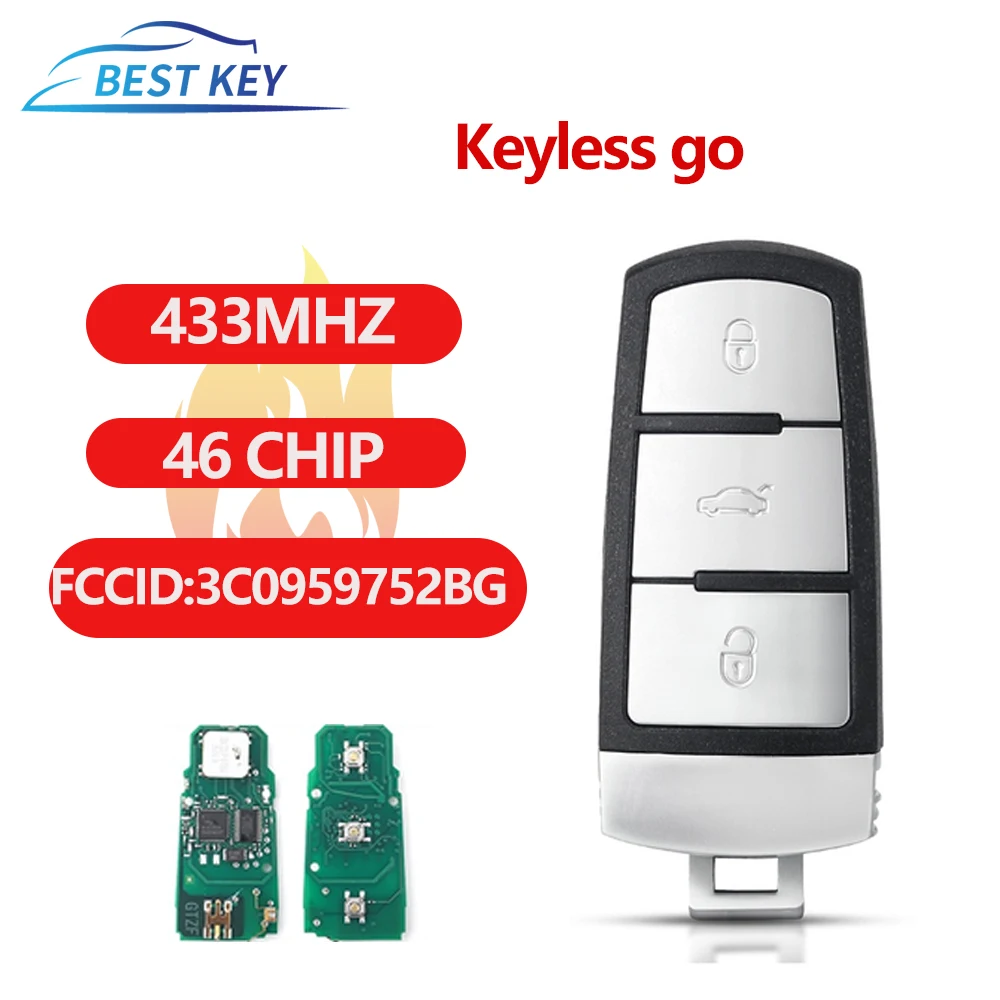 

BESTKEY Car Remote Key 315/434MHz PCF7936 ID46 ID48 3/4 Button Keyless GoForVolksWagen VW Passat CC NBG009066T 3C0959752BG / BA