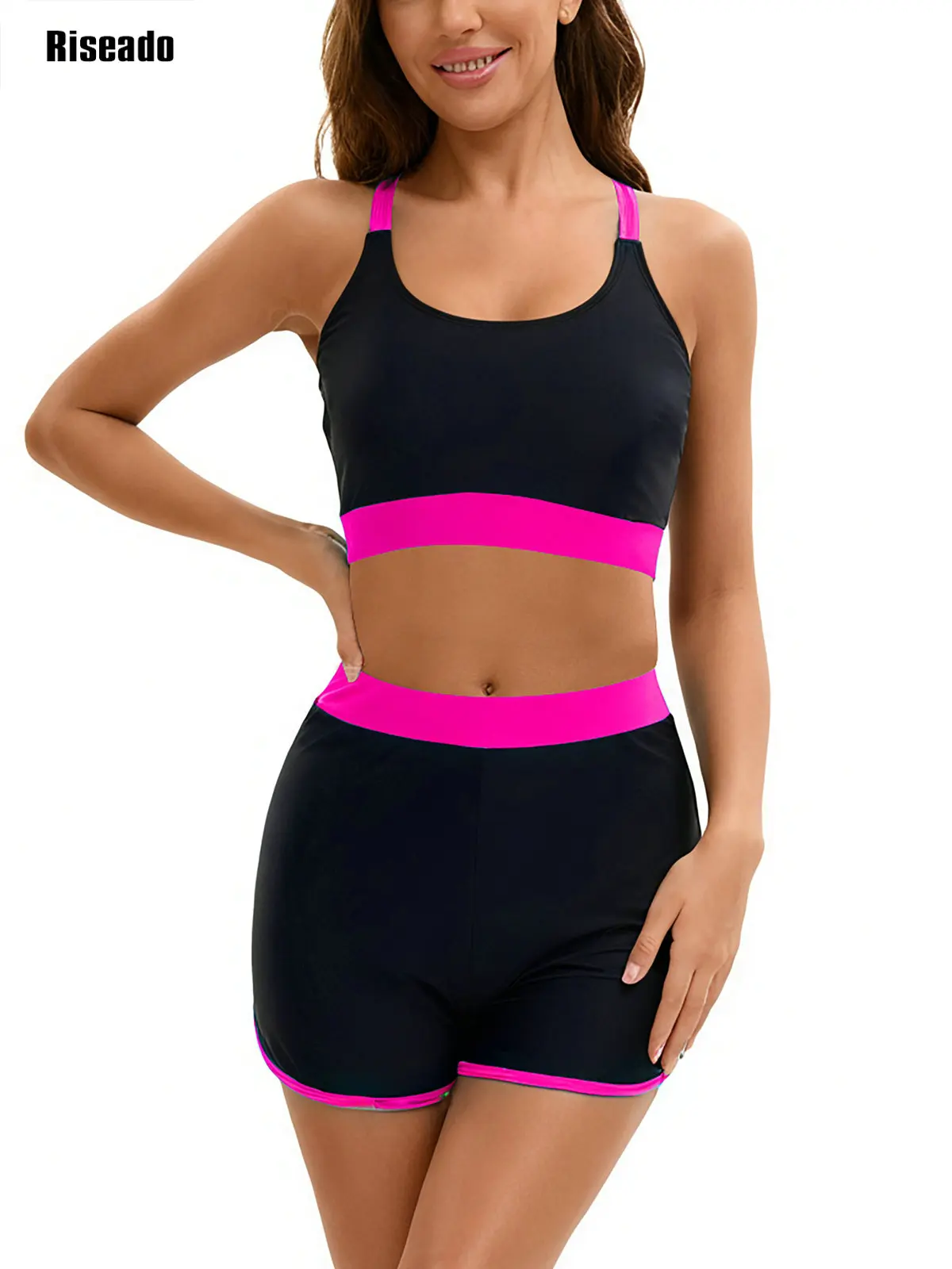 2026 جديد قطعتين مجموعة البكيني الإناث رفع عالية الخصر ملابس السباحة عبر الظهر المحاصيل الأعلى ملابس السباحة 2026 ملابس الشاطئ