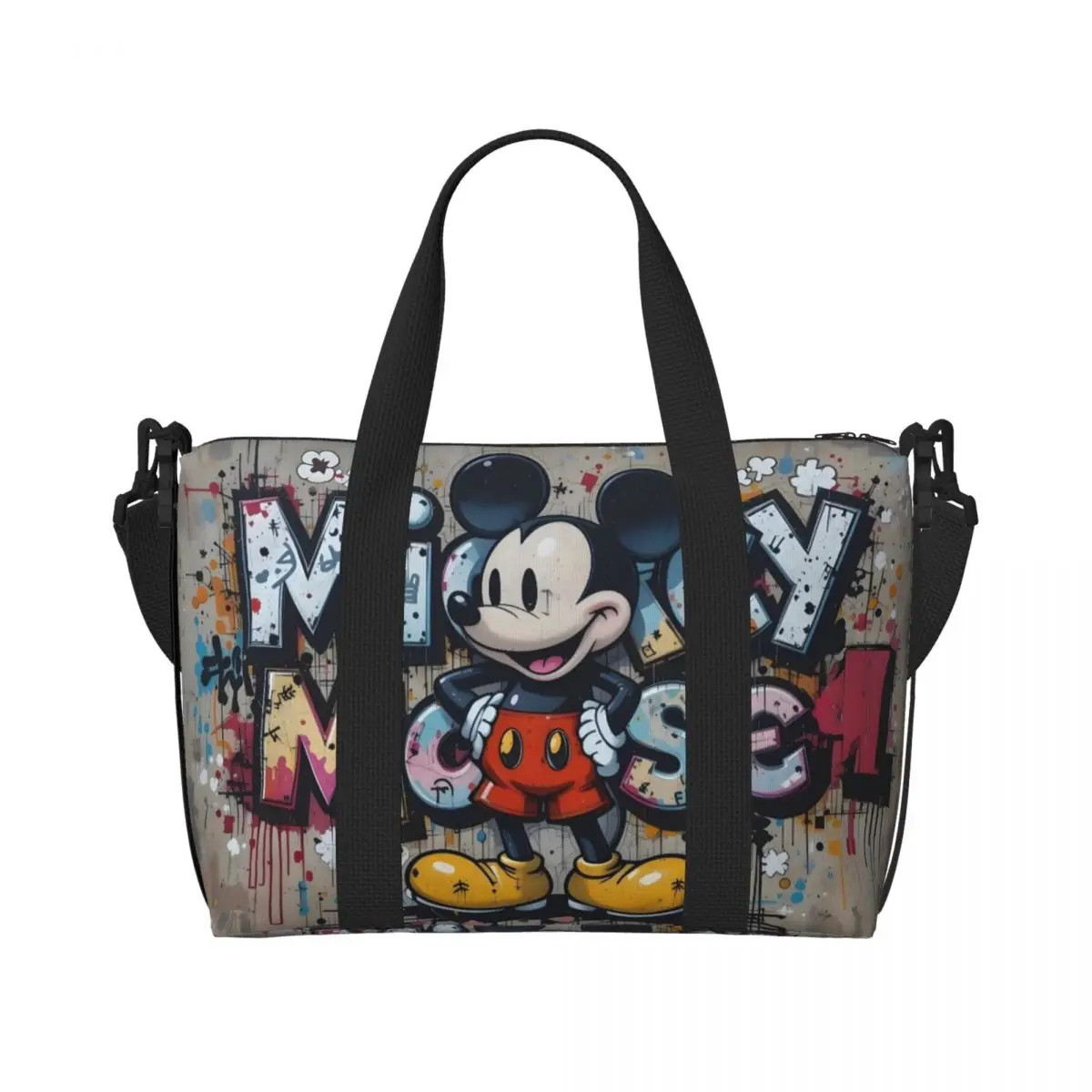 Custom Graffiti Mickey Mouse Grocery Shopping Tote Bag Women Large Capacity Classic Cartoon Movie Gym Beach Travel Bags