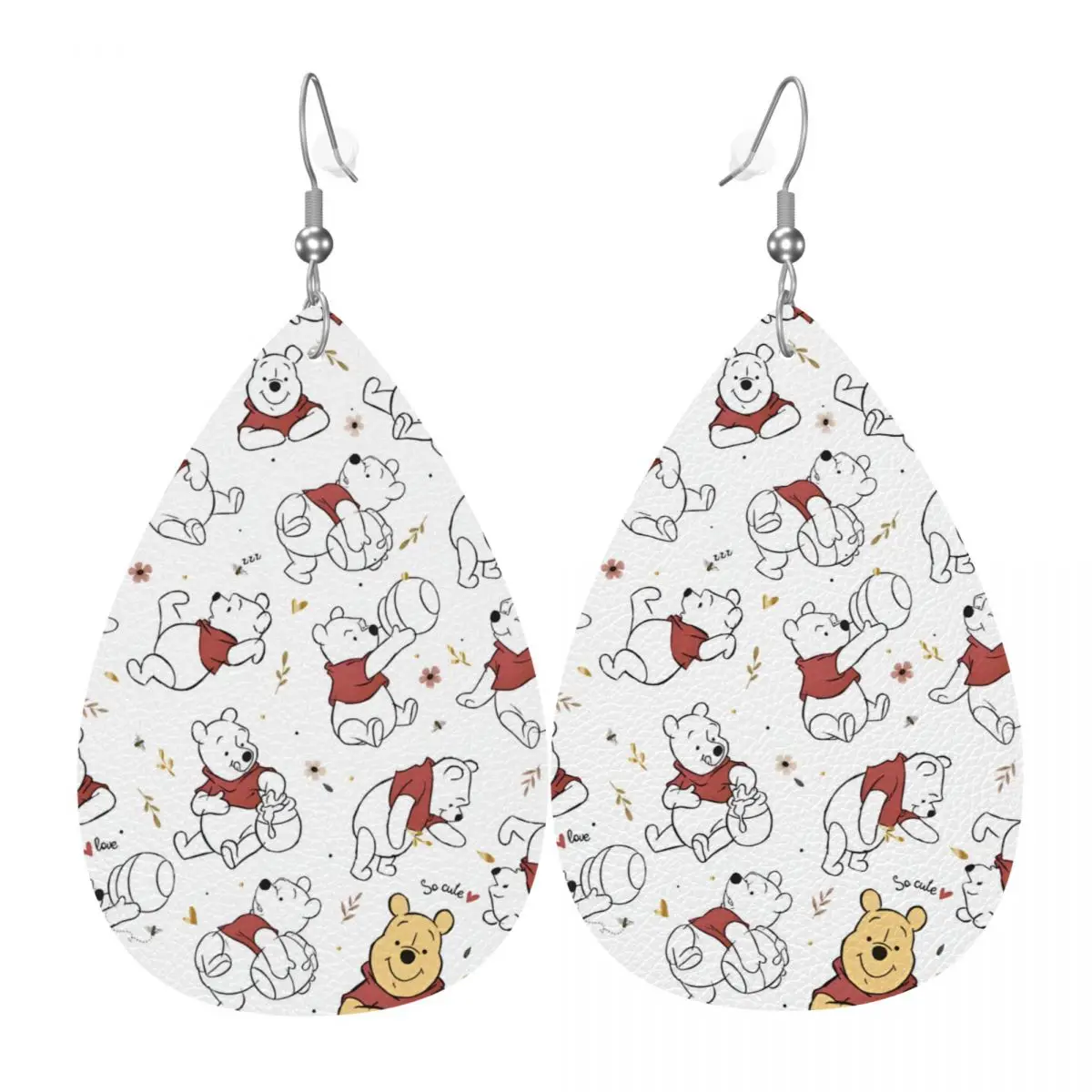 Custom Winnie The Pooh Leather Teardrop Earrings Fashion For Women Jewelry Accessories For Valentine's Day