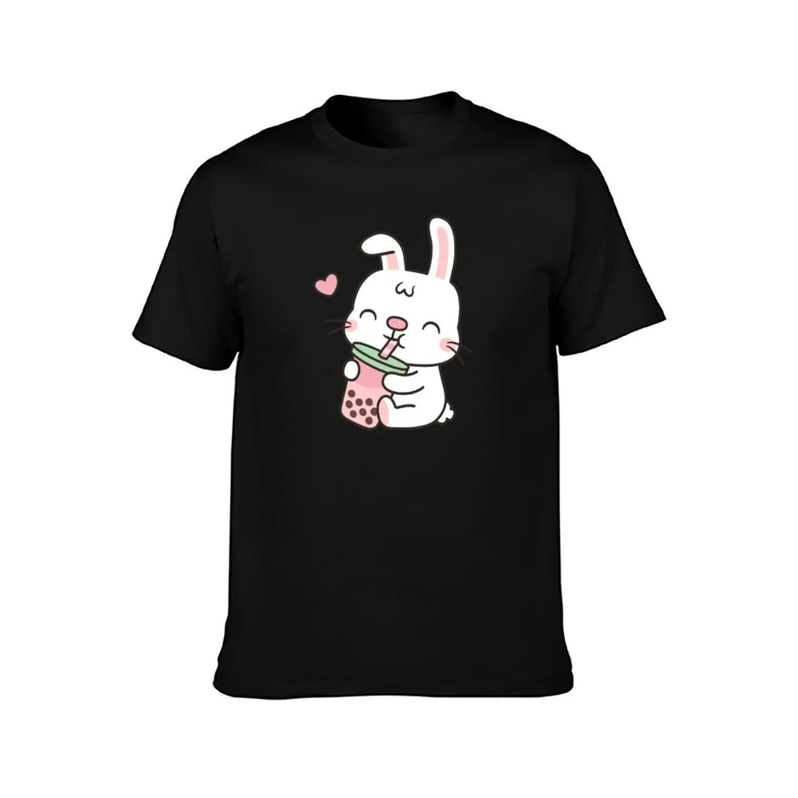 Cute Little White Bunny Enjoying Boba Tea T-Shirt, Summer Casual Cotton Tee, Oversized Streetwear Tops, Vintage Graphic Print