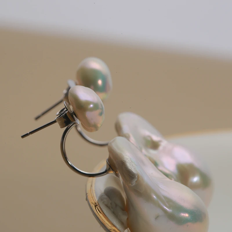 Natural Freshwater Double Pearl Baroque Pearl Stud earrings 925 sterling silver  Fine Jewelry for Women8-12mm&15-25mm EAI