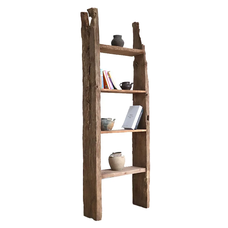 

Wabi Sandy Wind Solid Wood Shelf Japanese Retro Bookshelf B & B Tea Room Storage Rack Log Bogu Rack