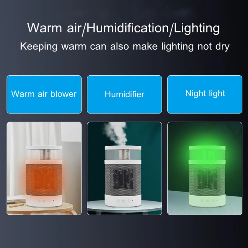 HATV ไฟฟ้าแบบพกพาขนาดเล็กเครื่องทำความร้อน3 In1ความร้อนอุณหภูมิอากาศคงที่ความชื้นกลางคืนที่มีสีสันไฟ