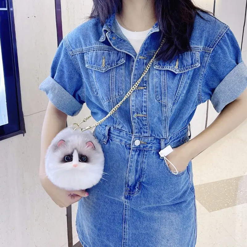 Shoulder bag cute cat ladies aesthetic personality new unique design chain purses and handbags casual shopping street fashion