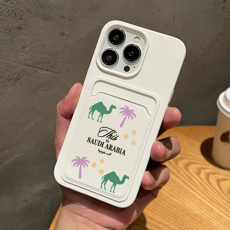 Luxury Arabia Camel Wallet Card Phone Case For Iphone11 13Pro 12 14  XR 15 Pro Max Coconut Tree Silicone Soft Back Cover
