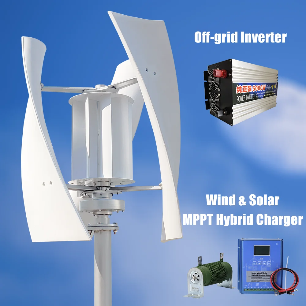 5000W Vawt Windmolen Verticale As Residentiële Windturbine 24V 48V Windenergie Generator Elektrische Generator Met Mppt Lader