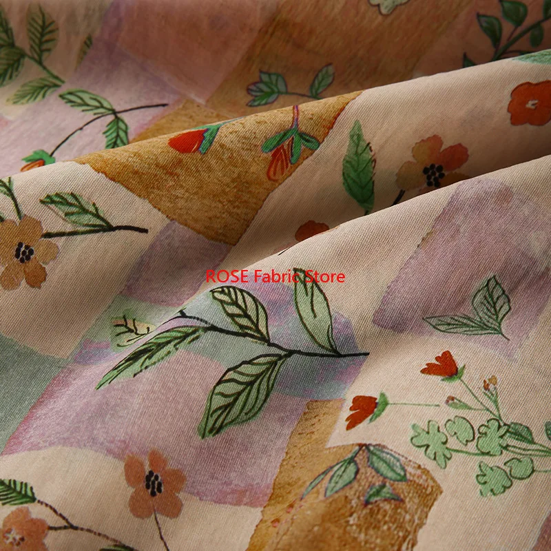 1 meter Digital Printing Floral Patchwork Brocade Fabric Spring Summer Dress Clothes Clothing Handmade DIY Sewing Cloth