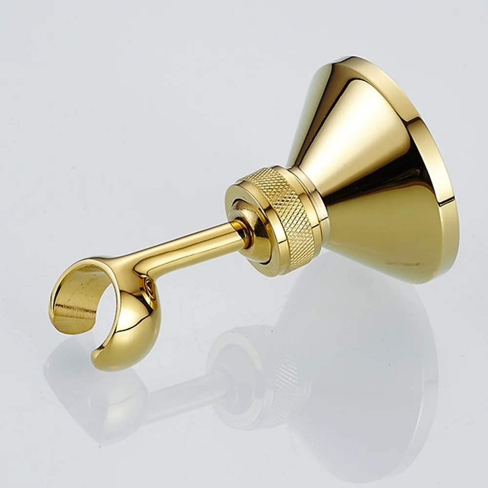 

Wall Mount Shower Bracket Gold Adjustable Height Copper Construction Electroplated Finish Screw-fixed Installation