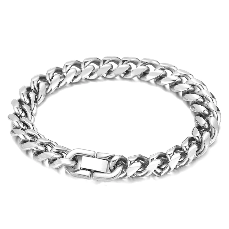 10MM Smooth Thick Chains Jewelry Silver Color Miami 316L Stainless Steel Cuban Curb Link Chain Bracelet for Men Boys 1306