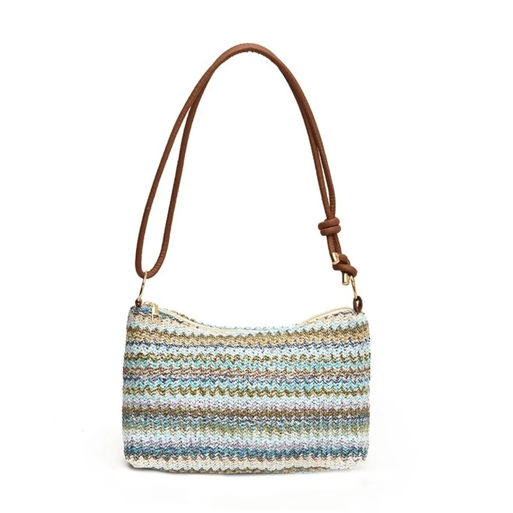 Casual Hollow Weave Straw Bag Multicolor Beach Handbag Beach Crossbody Bag Underarm Bag Large Capacity Raffia Shoulder Bag Girls