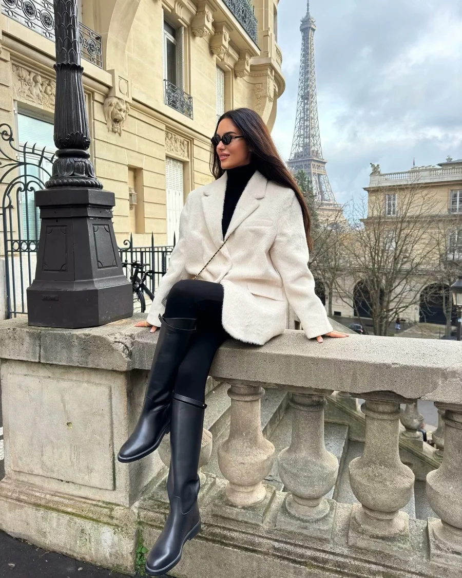 Winter nieuwe damesmode wit nepbont effect recht gesneden losse editie casual colbert