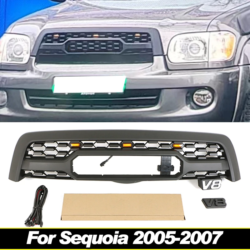 Grill front bumper grille Racing grill TRD Pro with LED lights Fit For Toyota Sequoia 2005 2006 2007