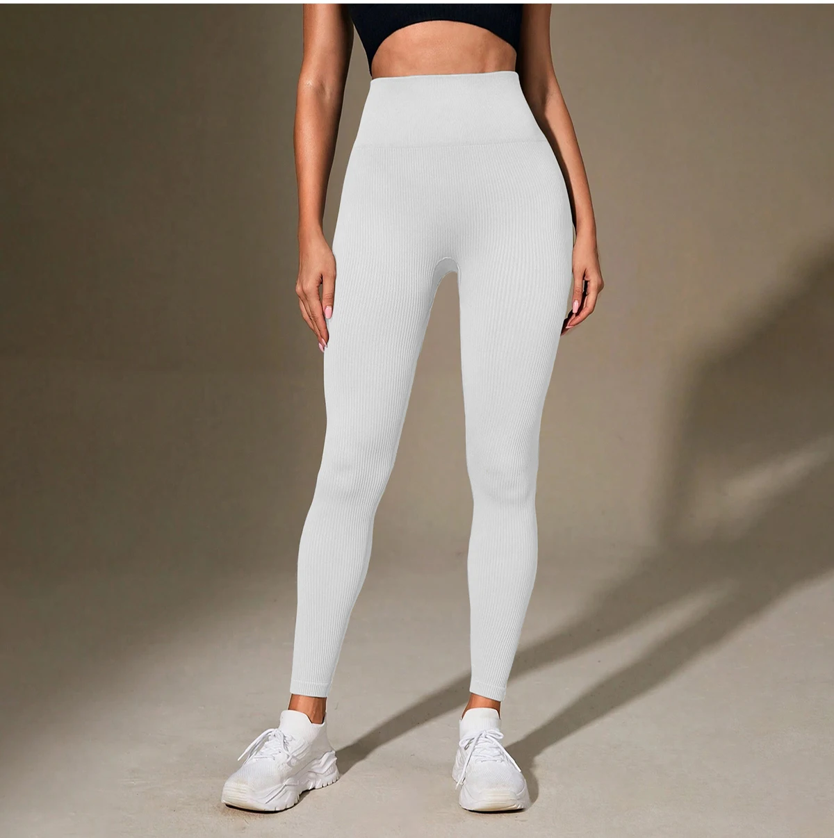 Women's High Waisted Ribbed Yoga Pants - Solid Color Stretchy Tummy Control Workout Leggings for Fitness Gym Lounge & Daily Wear