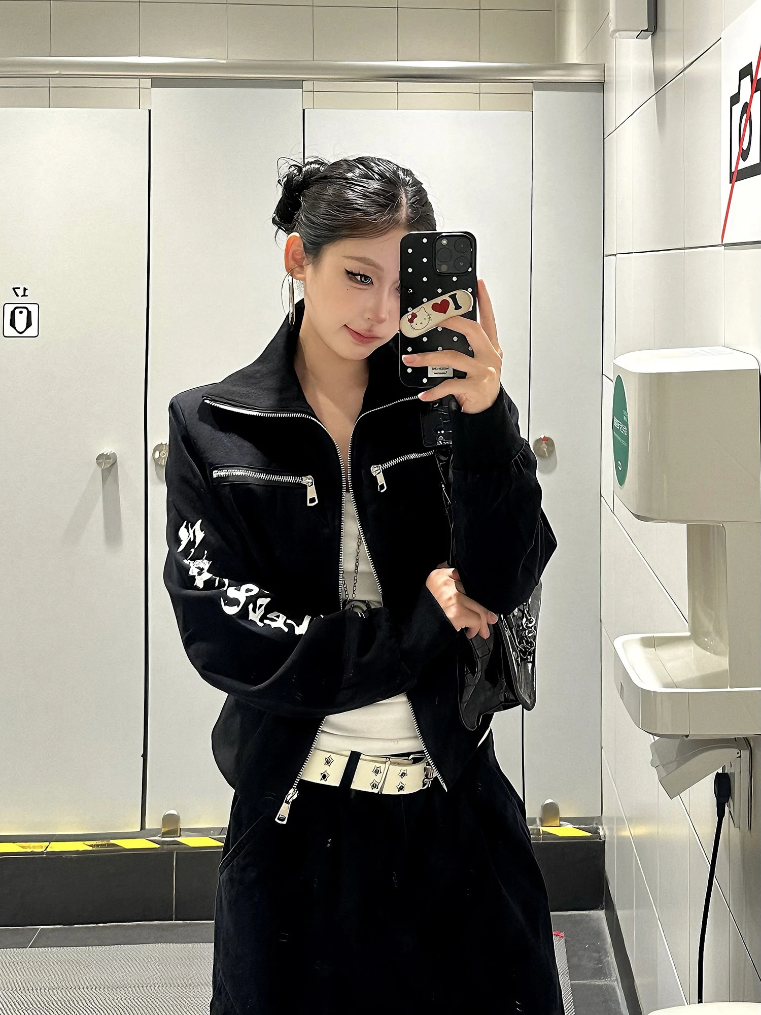 

Женская толстовка на молнии с воротником-стойкой, готический принт, уличный стиль, оверсайз, тренд 2026, повседневный модный топ