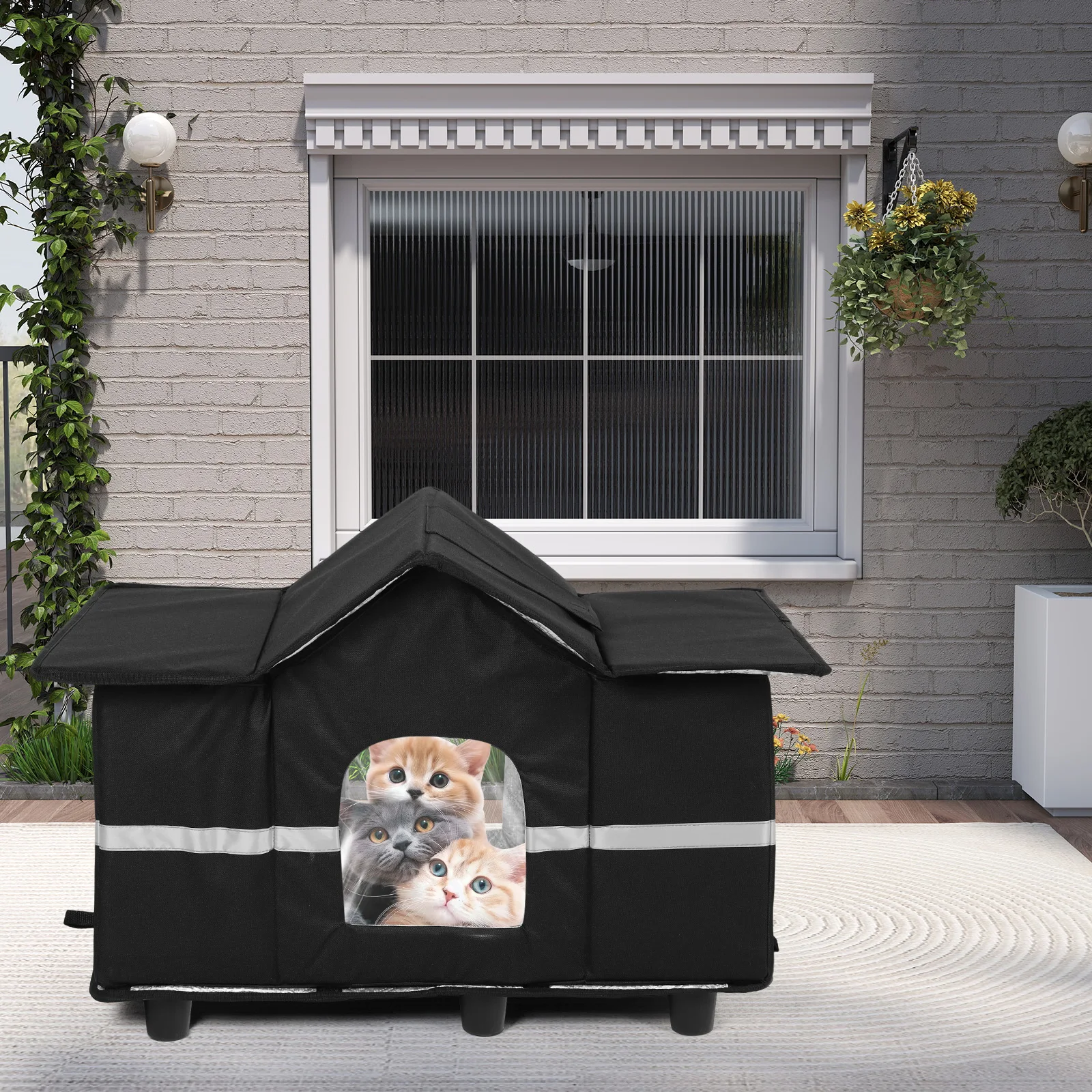 

Водонепроницаемый большой утепленный домик для кошек с окном на крыше, подходит для диких кошек, можно использовать в помещении зимой и на улице летом