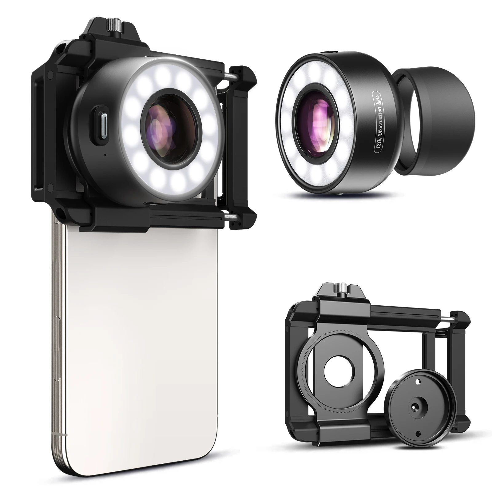 APEXEL Nova lente de joias de microscópio portátil 120X com ocular/luz LED iluminada/clipe universal para smartphones iPhone/Android