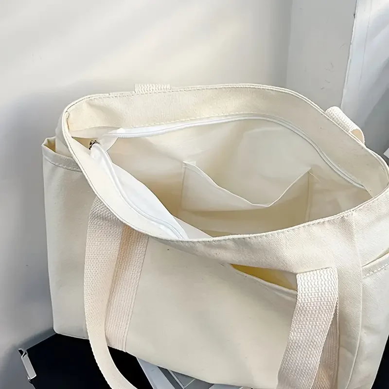 1Pcs Large Capacity Canvas Tote with Multiple Pockets-Perfect for School/work Commute/travel and Shopping Bags on One Shoulder