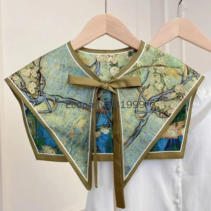 2024 Women Vintage Shirt Detachable Fake Collar Ladies Fancy Printed Lace Up Shoulder Pad Retro Necklace Shawl Shoulder Wraps