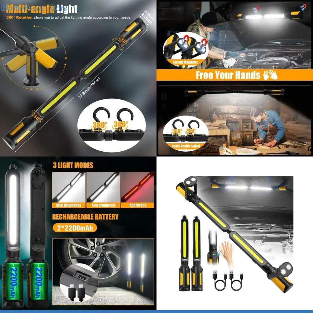 A2UC Heavy Duty Motorcycle Car Mechanic Light With 4400mAh Battery And 750Lm/1400Lm LED For Engine Inspection And DIY Fixing
