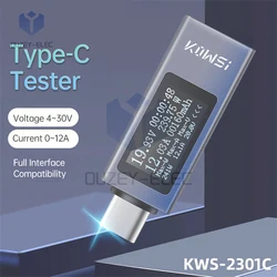 KWS-2301C Type-C Cell Phone Charging Tester Multi-function Digital Display DC Voltage Ammeter DC 4-30V 0-12A Power Meter