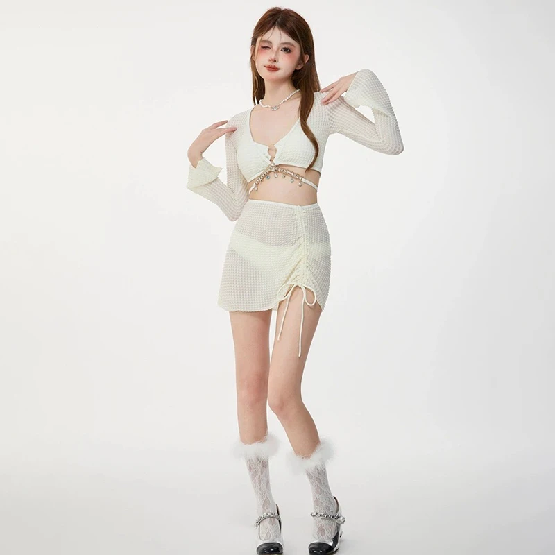 Women's Four-Piece Bikini Set Sexy Modest Swimwear with Cover-Up & Ties Stylish Beach & Hot Spring Vacation Resort Swimwear