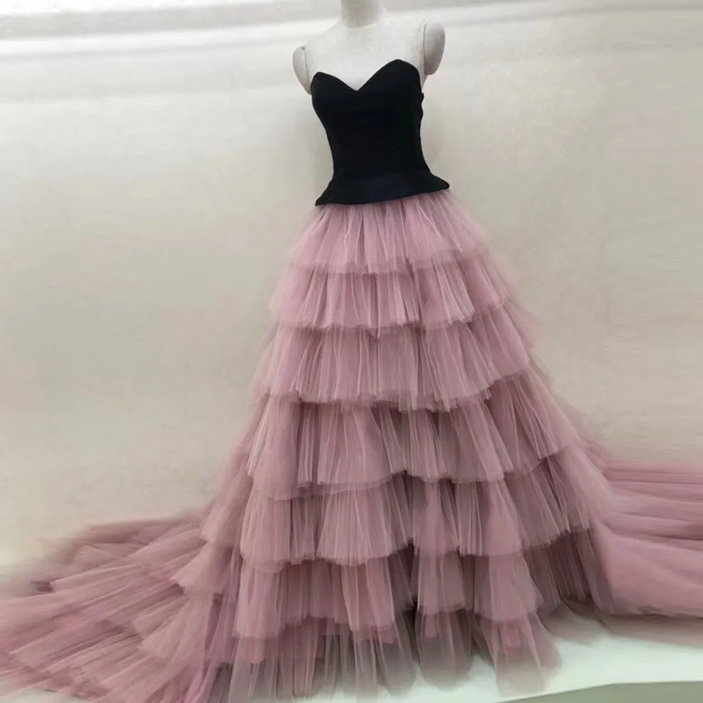 

Dusty Pink Wedding Party Skirts Women Elastic Waistband Layered Long Skirts Lush Long Maxi Skirt Lush Tiered