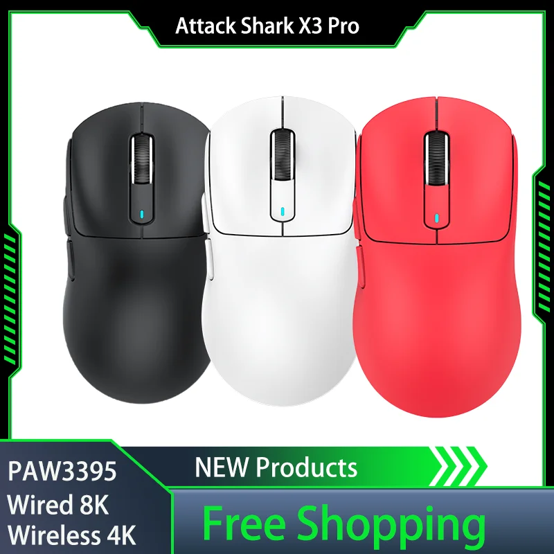 Attack Shark X3 Pro Tri-Mode 4k Receiver Paw3395 Wireless Bluetooth Game E-Sports Mouse Accessories Ergonomics Lightweight Gift