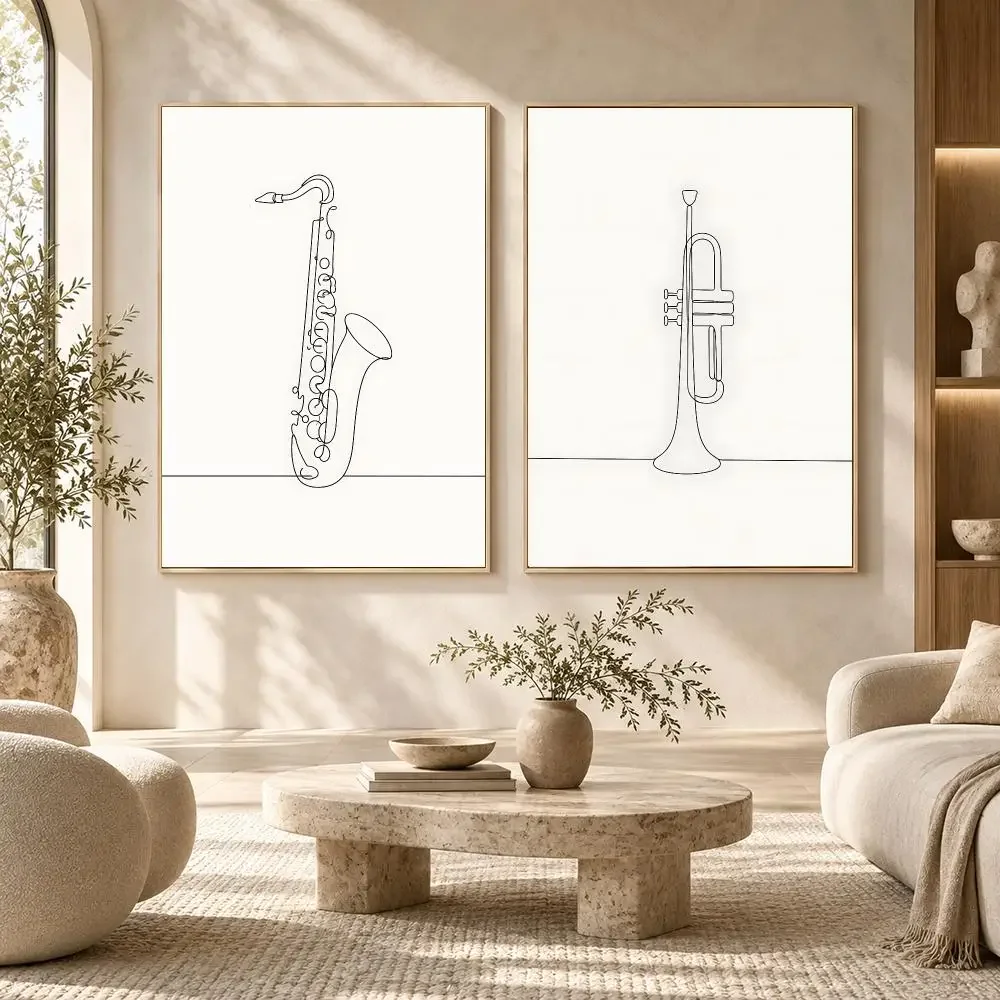 Minimalist Musical Instrument Line Drawing Poster Selfadhesive Living Room Bedroom Party Bar Decor Moisture-proof Fade-resistant