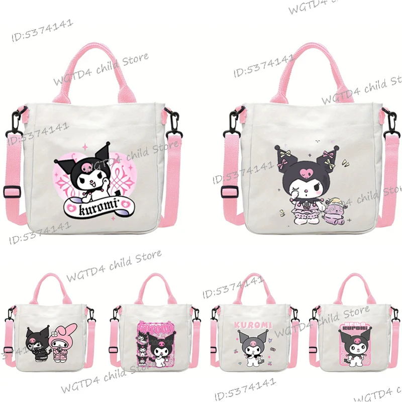 

Kuromi Cartoon Kawaii Shoulder Bag for Girl Women Students Casual Messenger Bag Cute Kuromi New Kids Gifts Child Canvas Handbag