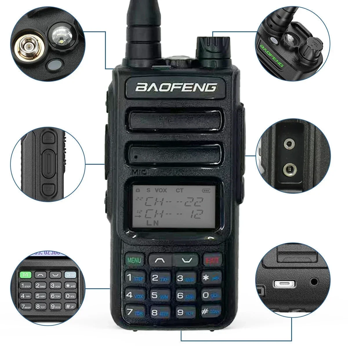 BAOFENG Official Store TH-15S 999 Channal 5Watt Handheld Walkie Talkie, NOAA Tri Band Two Way Radio With Type-C And AM