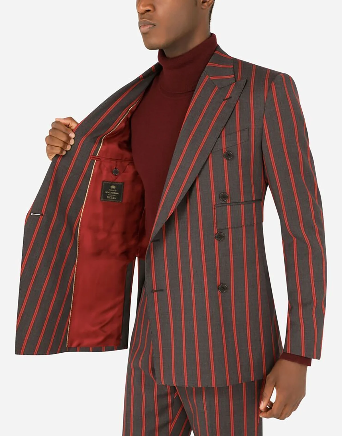 Burgundy Stripes Men Suit Tailor-Made 2 Pieces Blazer Pants Double Breasted Wedding Groom Business Causal Party Prom Tailored