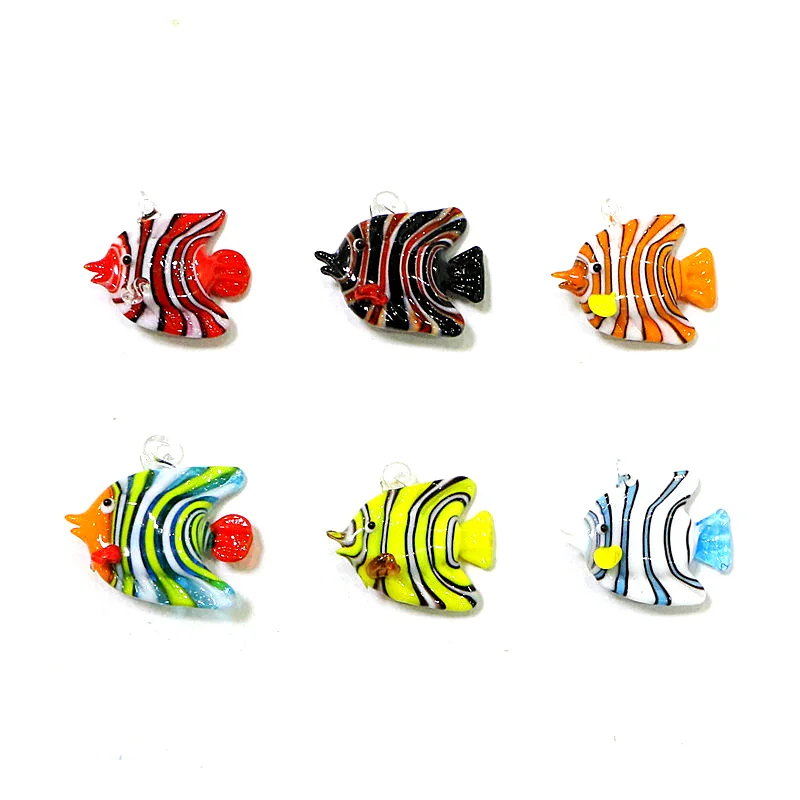 6 pezzi fatti a mano in vetro di Murano pesci tropicali Mini figurine ciondolo acquario decorazione simpatici animali marini statua minuscola