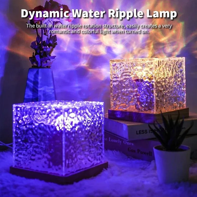 LED Flame Projector LightCreative Bedside Flame Atmosphere Lamp Rotating Water Pattern Table Lamp Bedroom Decorative Night Light