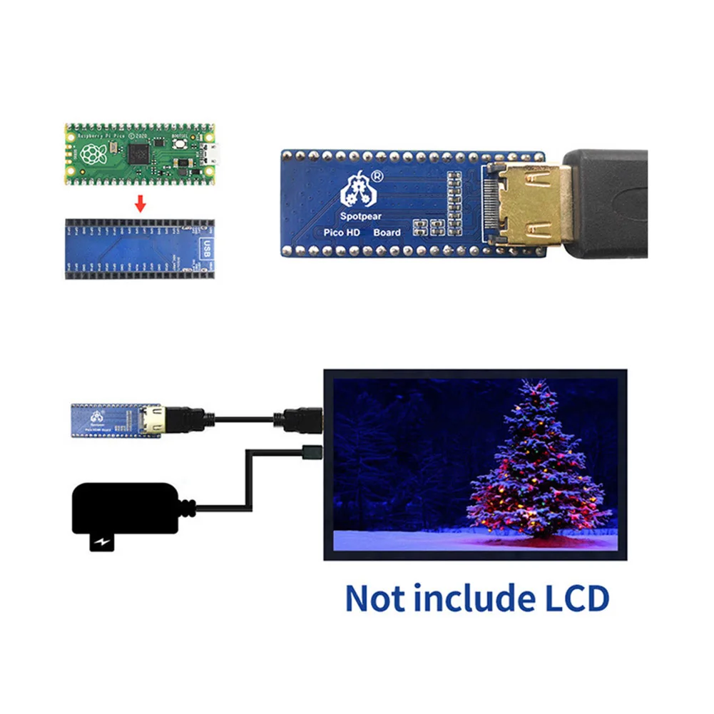 Placa de expansión Compatible con HDMI para Raspberry Pi Pico, placa de expansión DVI Compatible con HDMI, pantalla DVI