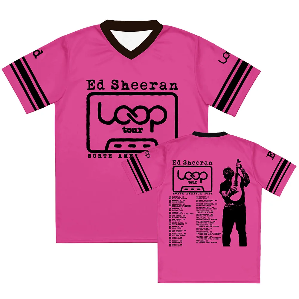 Camiseta de Ed Sheeran, Loop Tour Norteamérica 2026, Cuello en V, Manga Corta, Holgada, Diseño Gráfico 3D, para Hombre