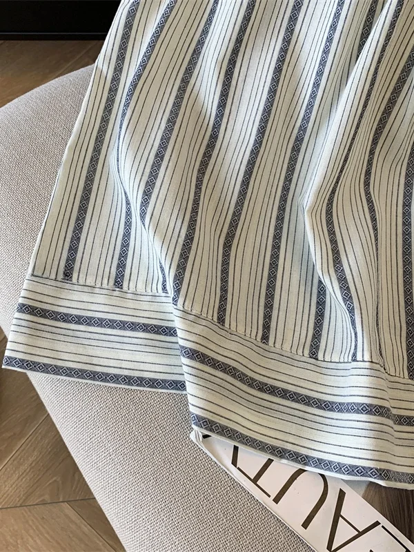 Gilet rétro rayé en coton et lin pour femmes, poupée Svel ample, haut irt, grande taille, tendance, été