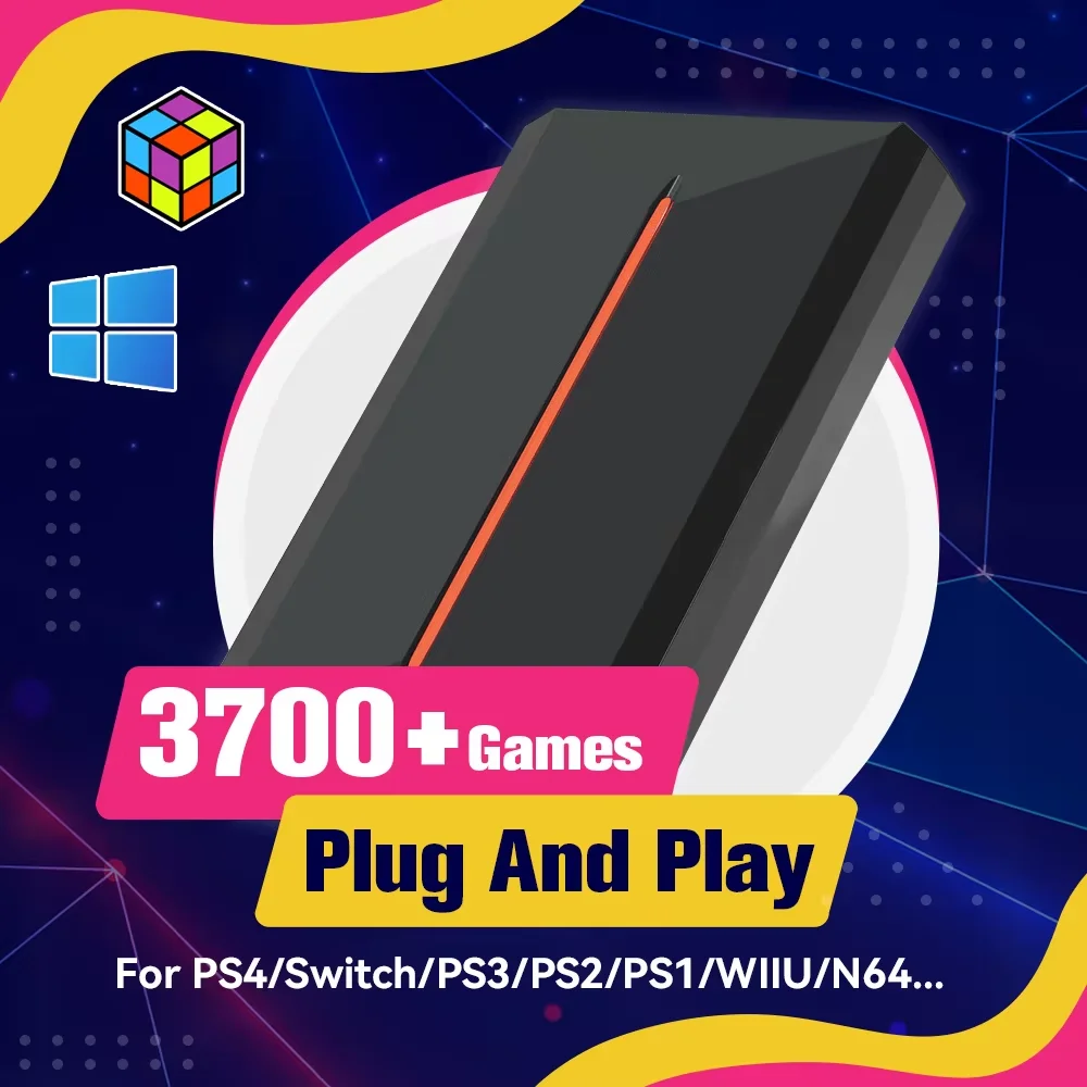 Launchbox 500G محرك الأقراص الصلبة الخارجي المدمج في 3700 ألعاب ثلاثية الأبعاد/الكمبيوتر الشخصي لأجهزة PS4/PS3/PS2/PS1/Switch/WII/WIIU/N64/DC لـ Win PC/الكمبيوتر المحمول
